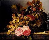 Still Life With A Birds Nest, Roses, A Melon And Grapes
